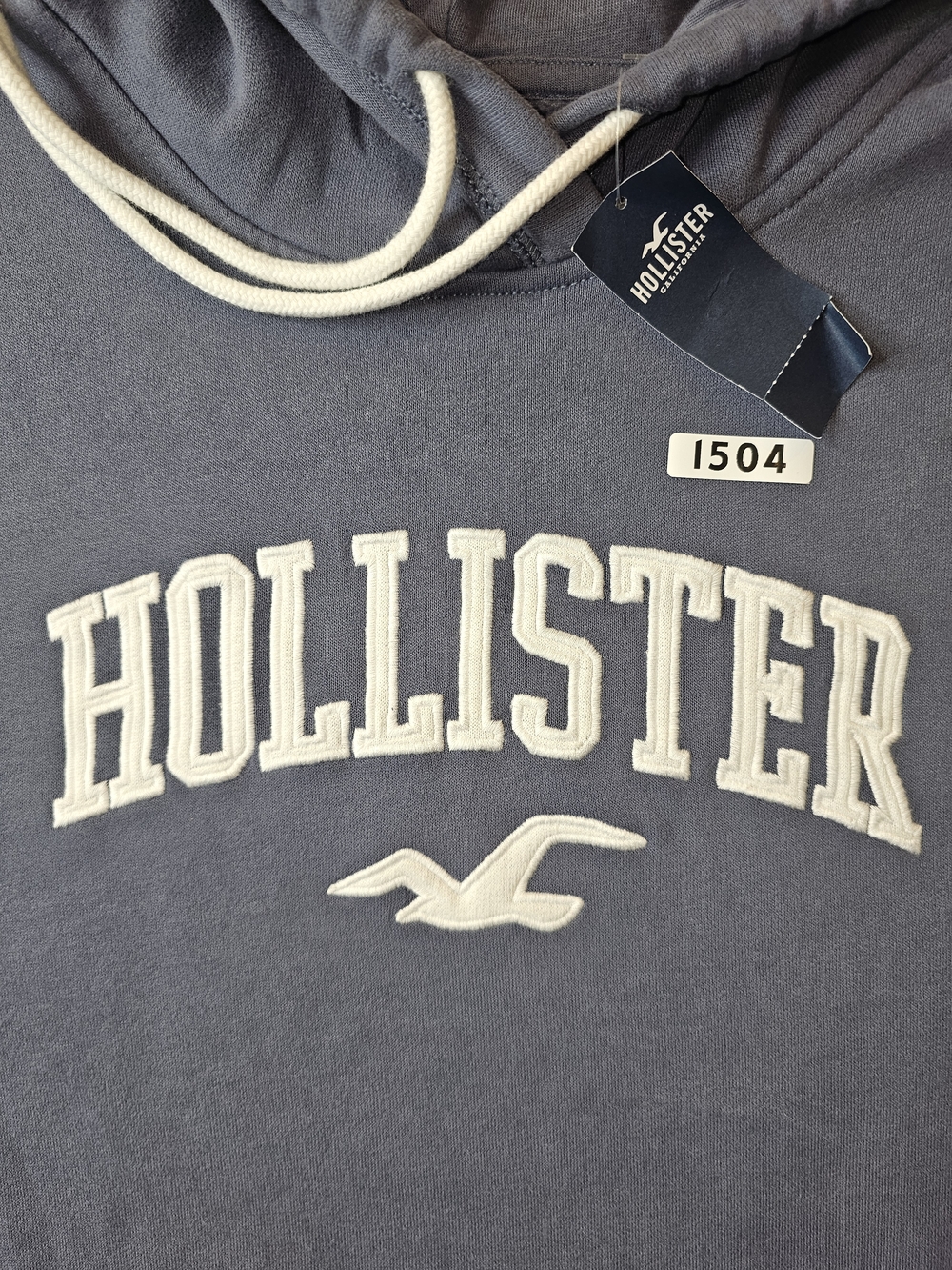 Hollister Slate Blue Pullover Hoodie with White Logo - Picture 3 of 4